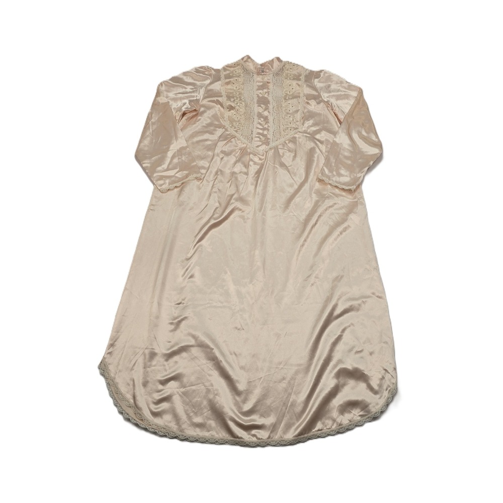 Amanda Stewart Woman Vintage Pale Peachy/Pink Lace Long Sleeve Maxi Nightgown S